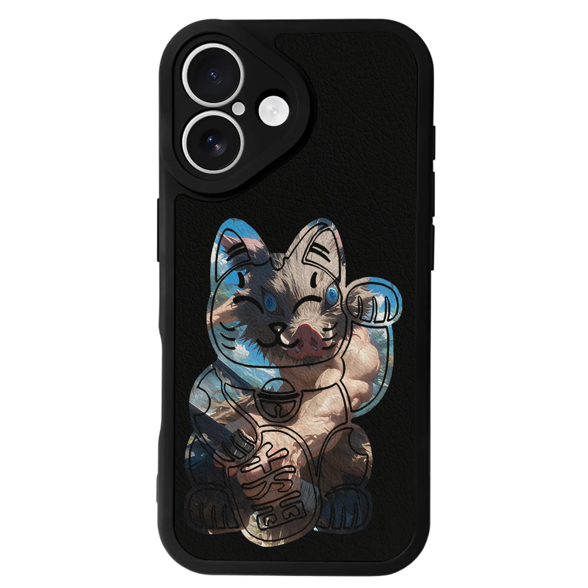 鬼滅の刃 グッズ,嘴平 伊之助 - IPhone 16シリーズ対応 ・ シリコンスマホケース ・ レザー調 ・ 高精度フィット ・ 耐衝撃 ・ ワイヤレス充電対応 ・ 精密カット